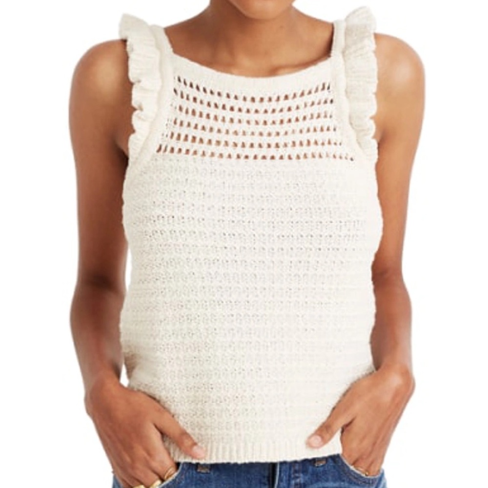 Madewell Cream Knit Tank Top with Ruffle Straps